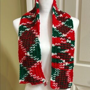Handmade scarf, red, white and green, crocheted 🧶